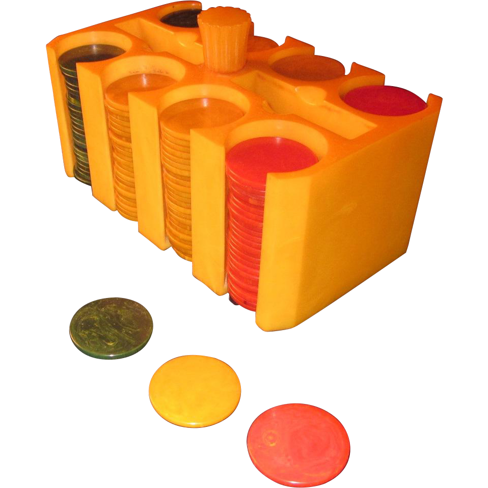 Art Deco Bakelite Poker Caddy And Chips Modernism